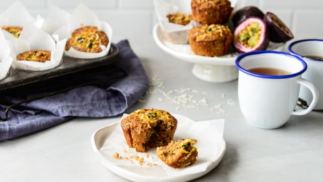 Passionfruit coconut quinoa muffins packed with protein and fibre